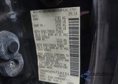 2015 Nissan Frontier Sv z USA, uszkodzony, nr VIN 1N6AD0CW2FN714231